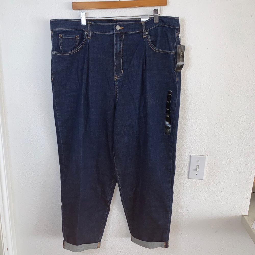 New Banana Republic Slouchy Tapered Jeans 34/18 Dark Indigo Blue High Rise